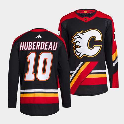 Men%27s Calgary Flames #10 Jonathan Huberdeau Black 2022-23 Reverse Retro Stitched Jersey Dzhi->calgary flames->NHL Jersey